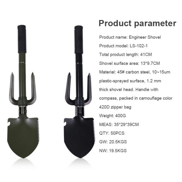 Multifunction Tactical Shovel with Case and Compass - Image 5